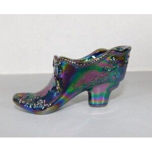 7/1291 Vintage Mossey Glass Amethyst Carnival Boot Slipper Shoe with Bow 2 x 4.5